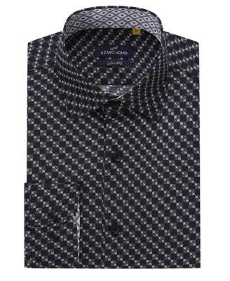 Men's Business Geometric Long Sleeve Button Down Shirt by AZARO UOMO