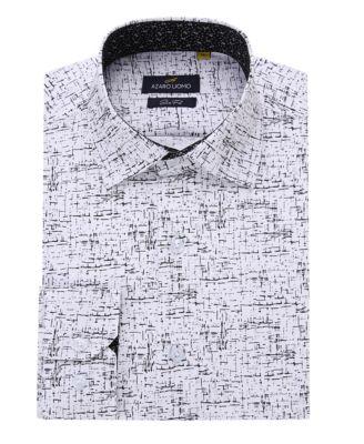 Men's Business Geometric Long Sleeve Button Down Shirt by AZARO UOMO