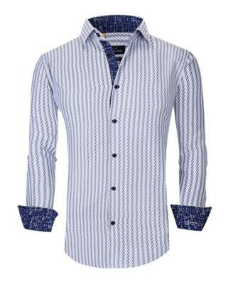 Men's Slim Fit Business Nautical Button Down Dress Shirt by AZARO UOMO