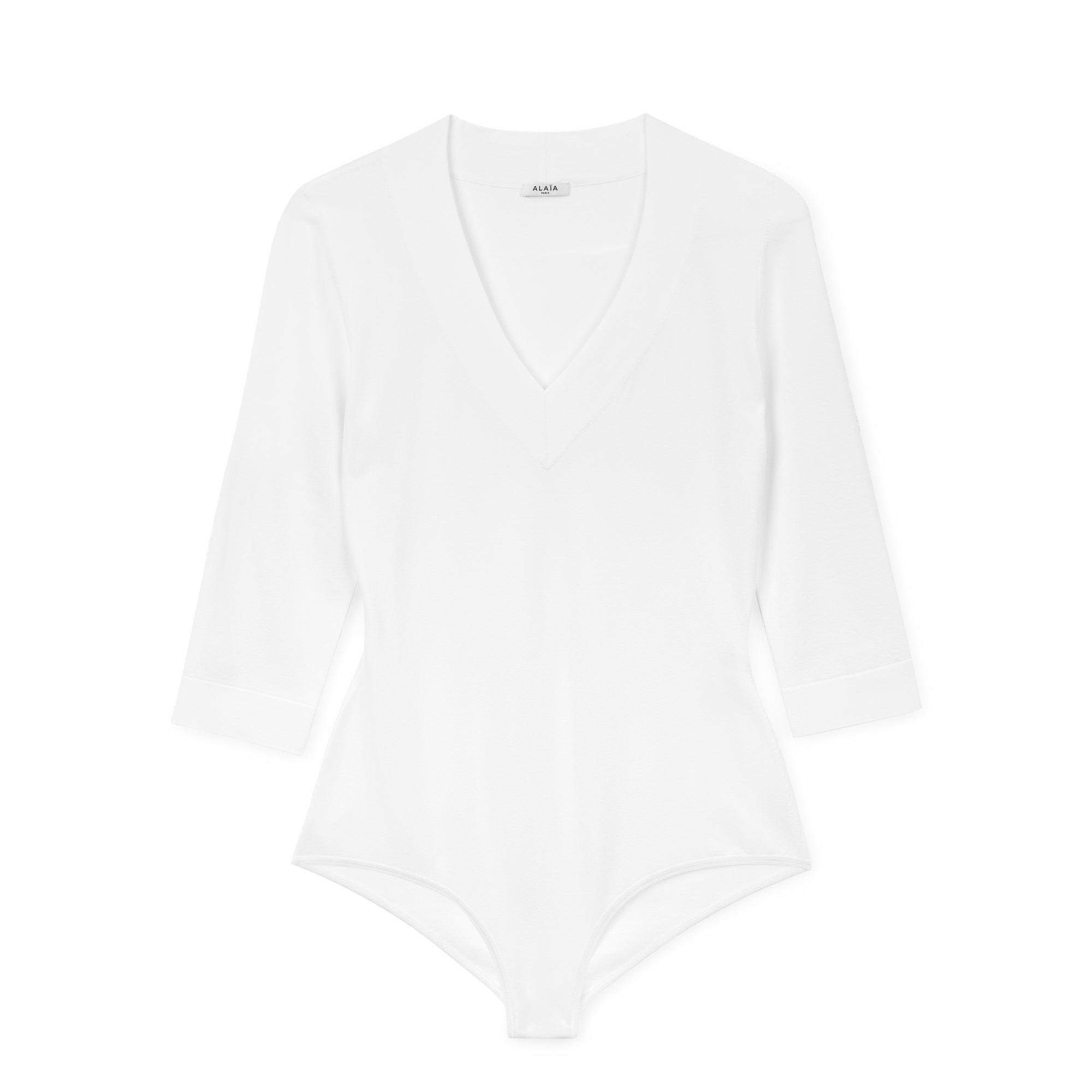 ALAÏA 3/4 Sleeve Viscose Bodysuit (Optical White) by AZZEDINE ALAIA