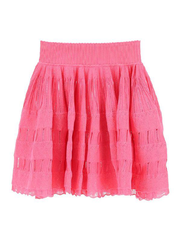 ALAÏA Women's High-Waisted Embroidered Skirt (Pink) by AZZEDINE ALAIA