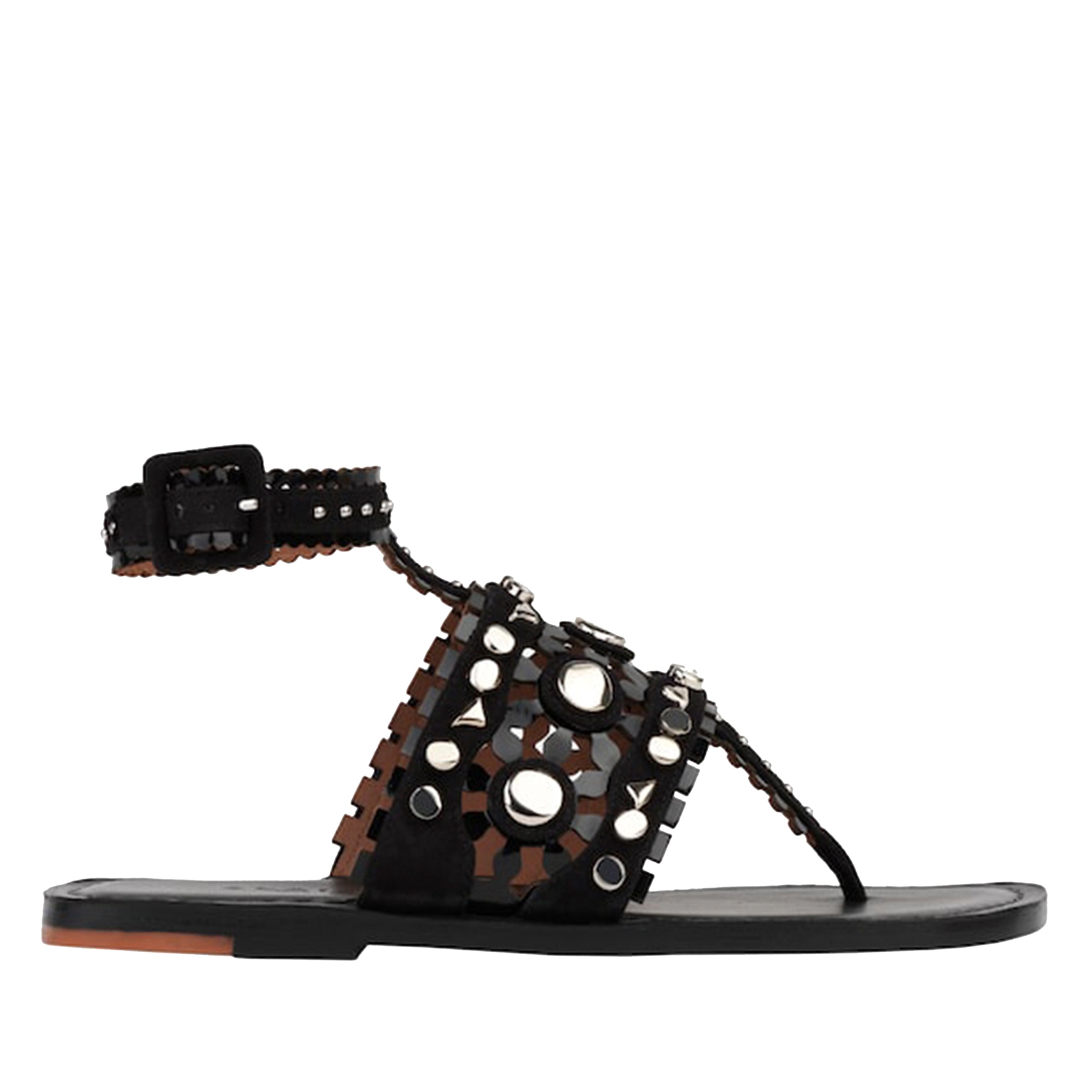 AlaÏa Edition 2015 Flat Studded Sandals (Black/Silver) by AZZEDINE ALAIA