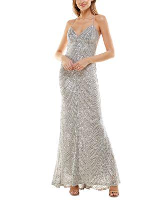 Juniors' Sequinned Bungee-Back Gown by B DARLIN