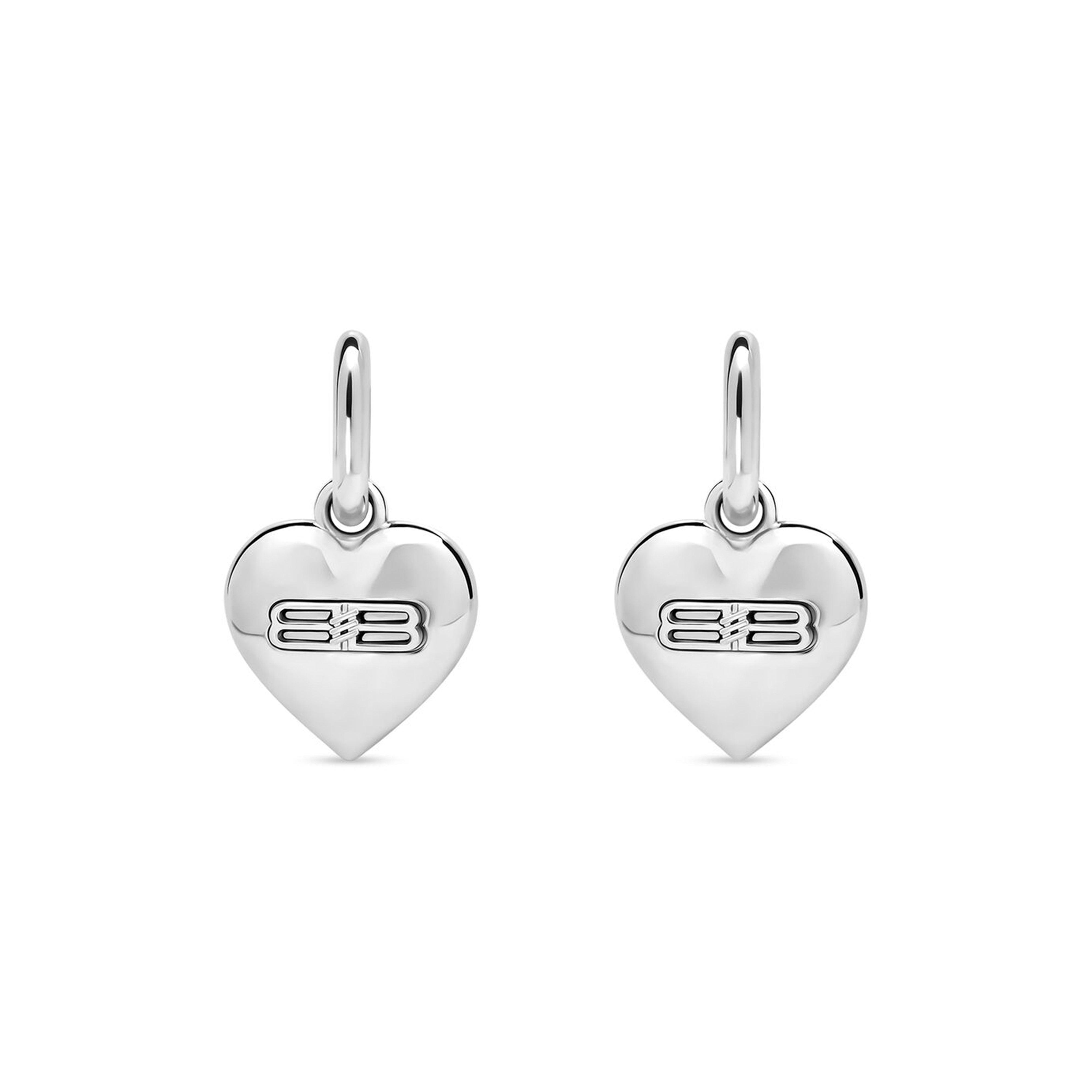 Balenciaga BB Icon Heart Earrings (Silver) by BALEN