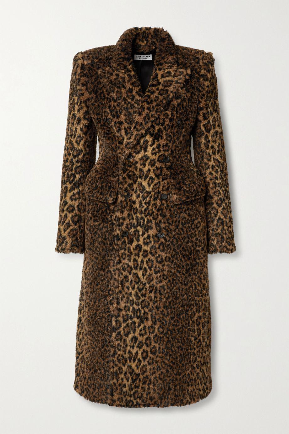 Hourglass double-breasted leopard-print faux fur coat by BALENCIAGA