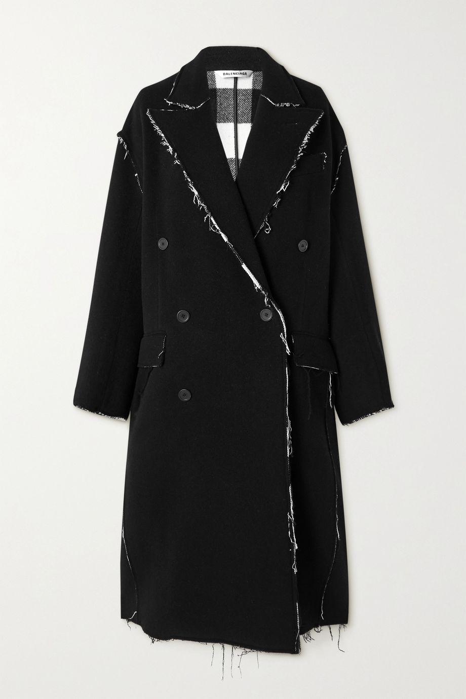 Oversized double-breasted frayed wool-blend coat by BALENCIAGA