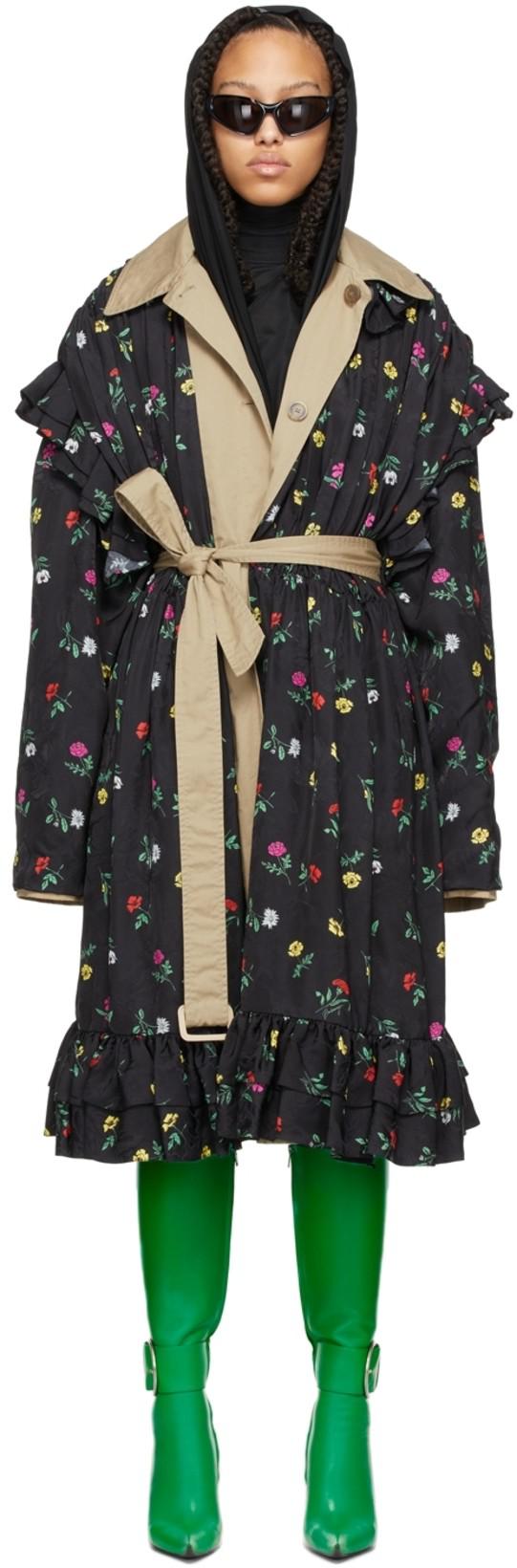 Reversible Black Flowers Trench Coat by BALENCIAGA