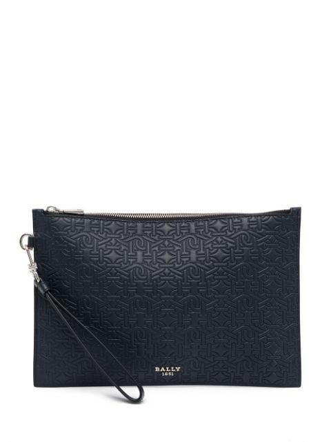 embossed-logo leather clutch bag by BALLY