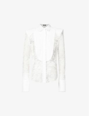 Lace-embroidered semi-sheer regular-fit cotton-blend shirt by BALMAIN
