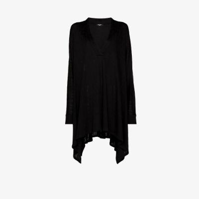 black draped logo jacquard mini dress by BALMAIN