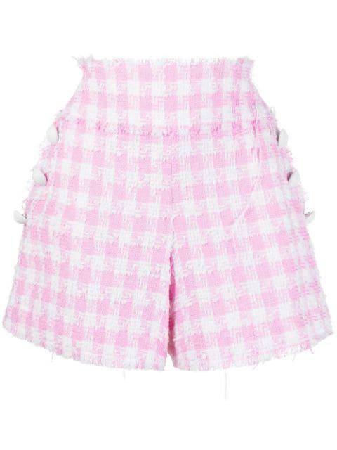 button-embellished gingham tweed shorts by BALMAIN