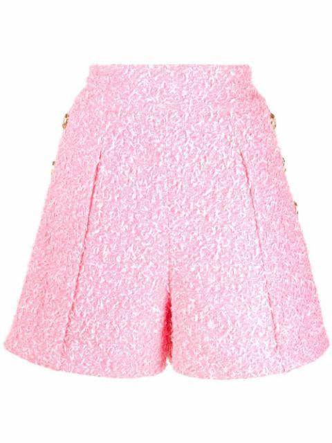 embossed-button tweed shorts by BALMAIN