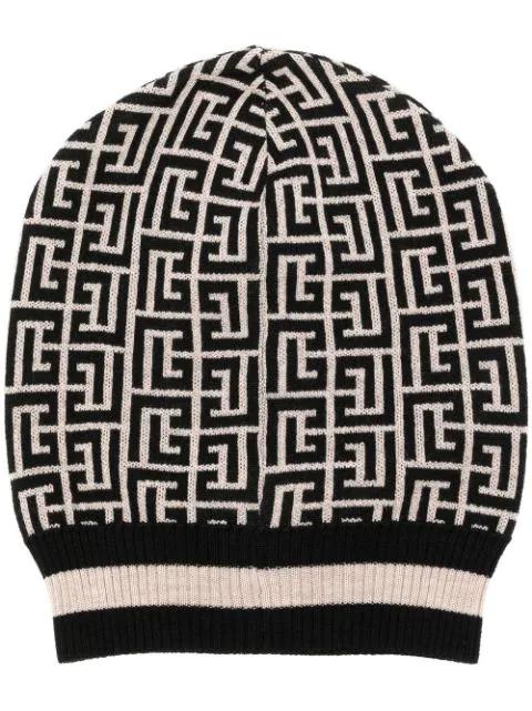 monogram-pattern knit hat by BALMAIN