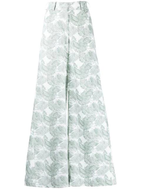 palm leaf-print wide-leg trousers by BAMBAH