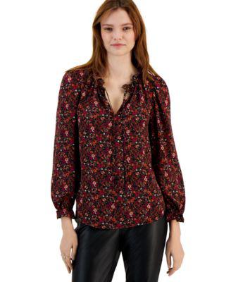 Women's Floral-Print Ruffle-Neck Top by BAR III
