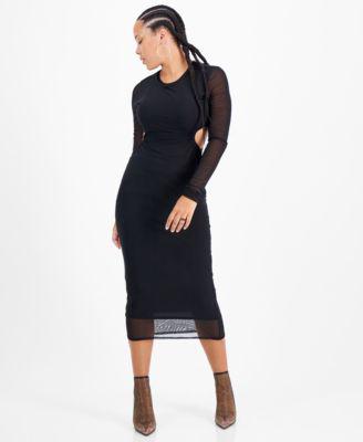 Women's Mesh-Overlay Side-Cutout Midi Dress by BAR III