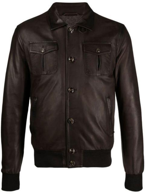 chest-pocket leather jacket by BARBA