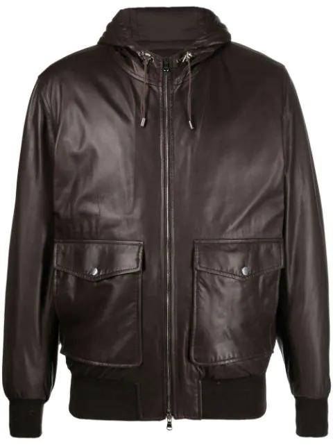 hoodied leather bomber jacket by BARBA