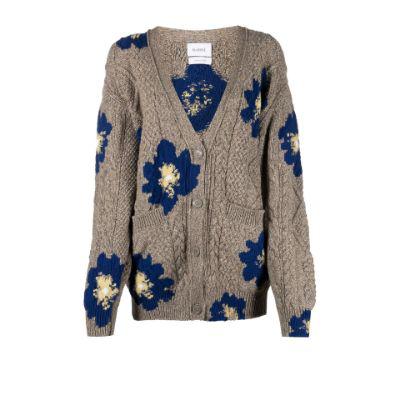 Grey floral cable knit cashmere cardigan by BARRIE