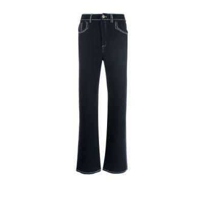blue contrast stitch knitted flared trousers by BARRIE
