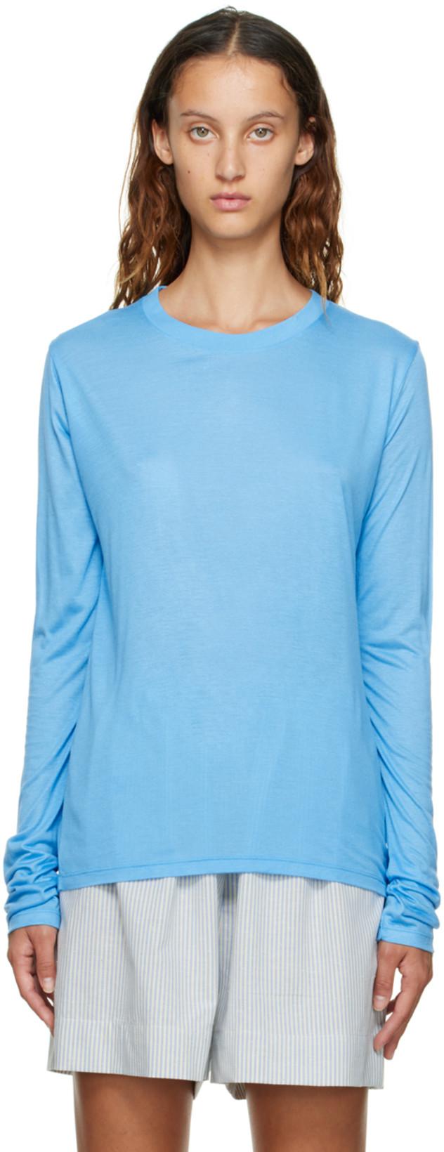 SSENSE Exclusive Blue Semi-Sheer Long Sleeve T-Shirt by BASERANGE