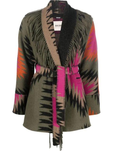 fringed belted coat by BAZAR DELUXE