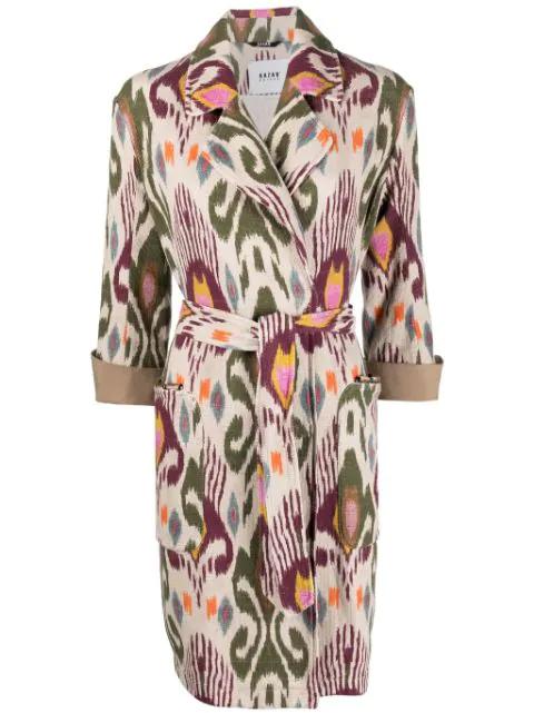 ikat print belted coat by BAZAR DELUXE
