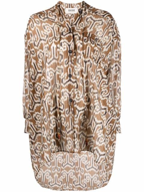 ikat print draped long-sleeve blouse by BAZAR DELUXE