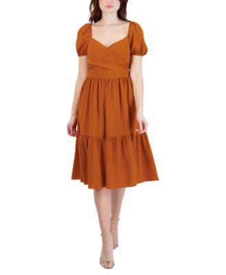 Women's Puff-Sleeve Tiered Midi Dress by BCBGENERATION
