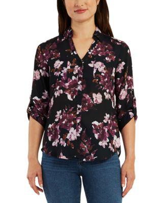 Juniors' Printed Button-Front Top by BCX