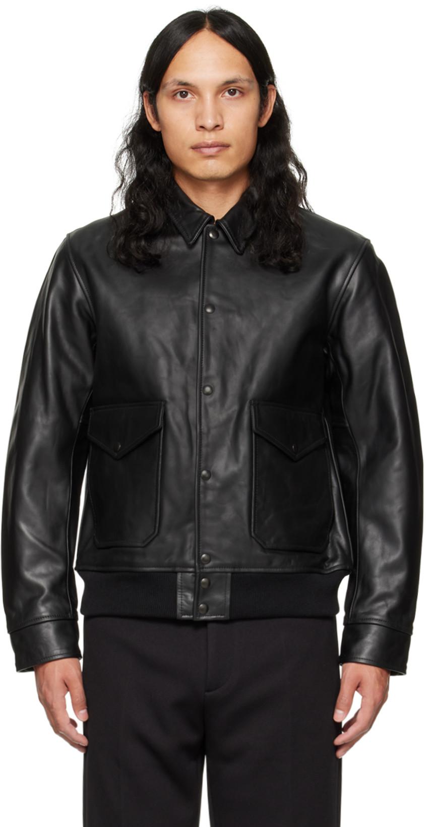 Black Beams Plus Leather Jacket by BEAMS PLUS