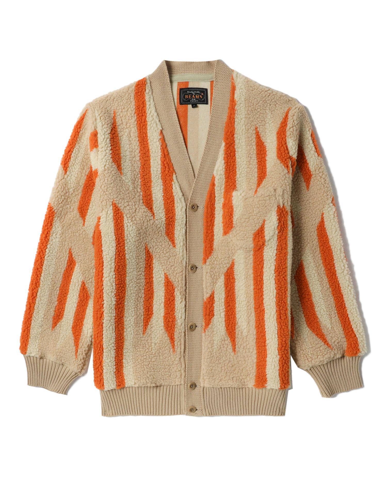 Striped fleece relaxed cardigan by BEAMS PLUS