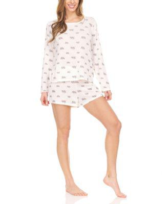 Women's Relaxed Fit Long Sleeve T-Shirt and Wide Waist Shorts, Pajama Lounge Comfy Sleepwear Set, 2 Piece by BEARPAW