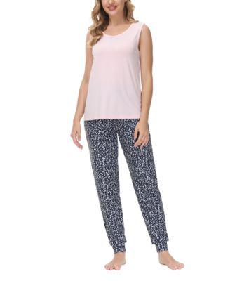 Women's Solid Tank Top with Printed Jogger Set, 2 Piece by BEAUTYREST