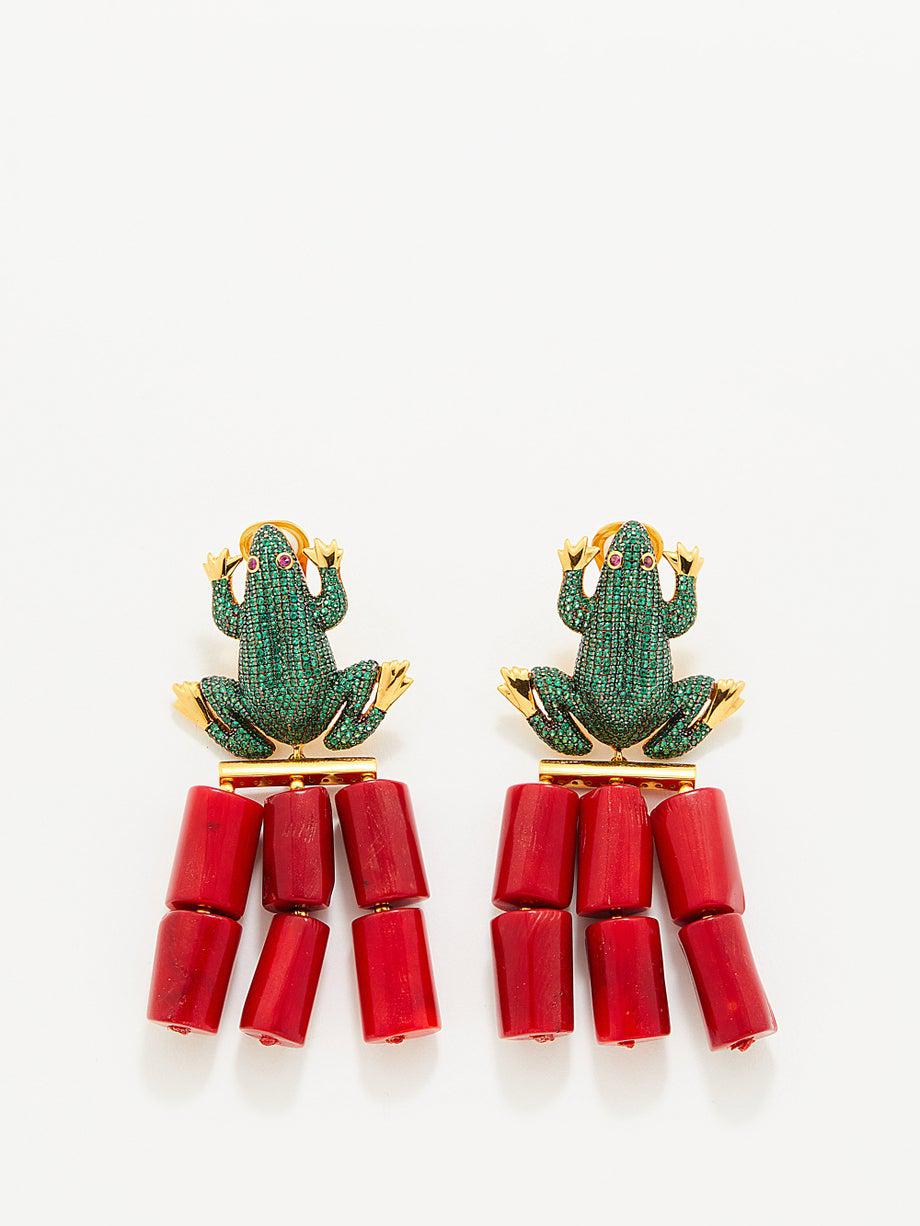 Frog 24kt gold-plated clip earrings by BEGUM KHAN