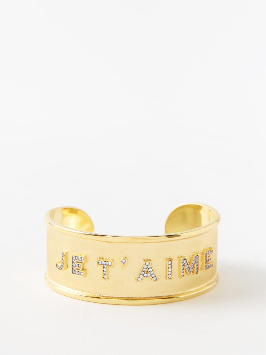 Je T'aime 24kt gold-plated & crystal cuff by BEGUM KHAN