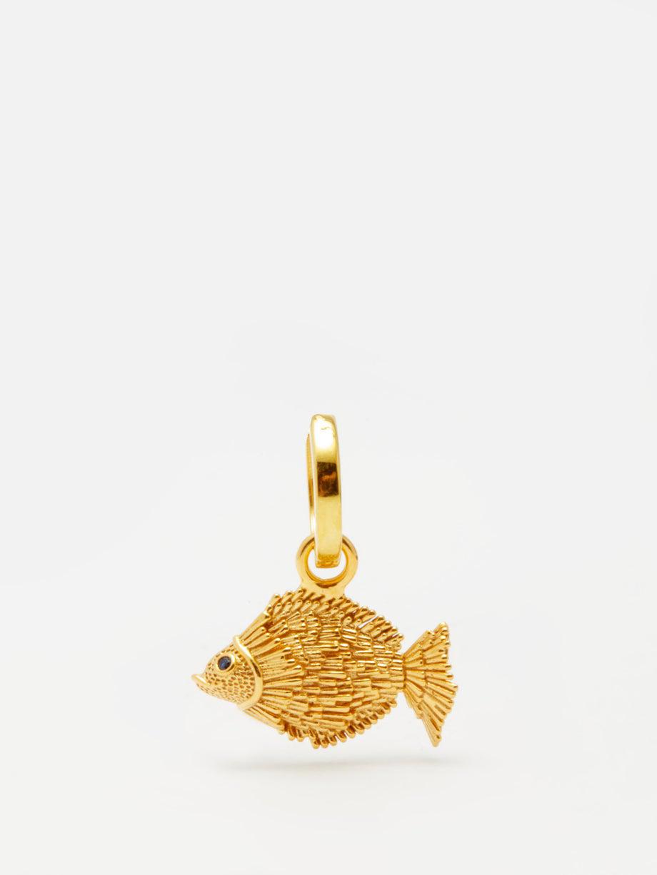 Mini fish 24kt gold-plated single hoop earring by BEGUM KHAN