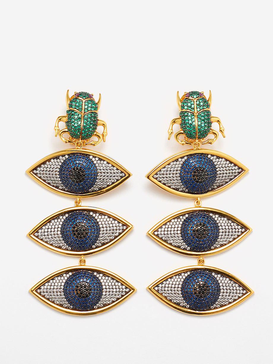 Scarab Nazar 24kt gold-plated clip earrings by BEGUM KHAN