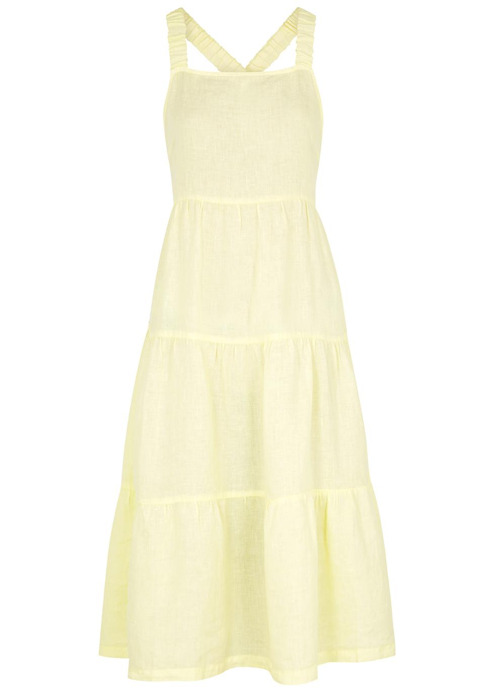 Yellow tiered linen midi dress by BELLA DAHL