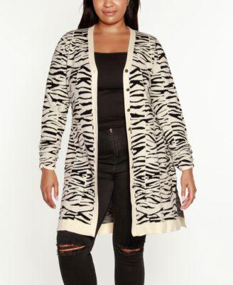 Black Label Plus Size Animal-Inspired Stripe Duster Sweater by BELLDINI