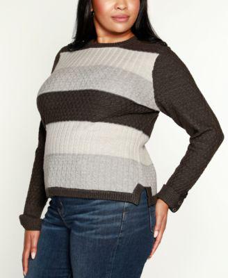 Black Label Plus Size Color Block Cable Sweater by BELLDINI