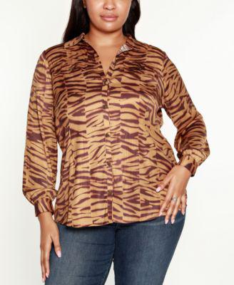 Black Label Plus Size Printed Button-Front Top by BELLDINI