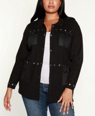 Black Label Plus Size Utility Shacket Sweater by BELLDINI