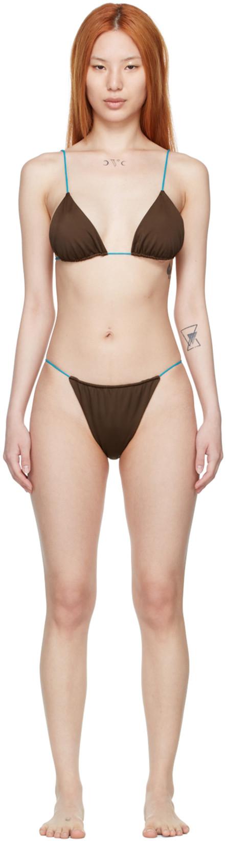 Brown Recycled Nylon Bikini by BELLE THE LABEL