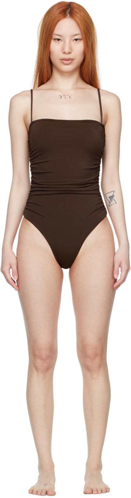 SSENSE Exclusive Brown Recycled Nylon One-Piece Swimsuit by BELLE THE LABEL