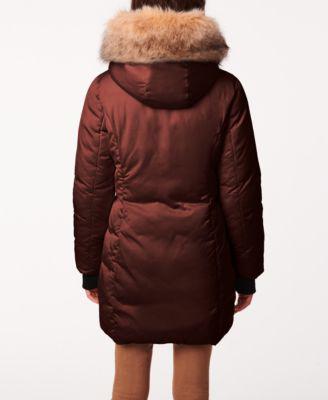 Women's Asymmetrical Zip Faux-Fur Trim Hooded Puffer Coat by BERNARDO