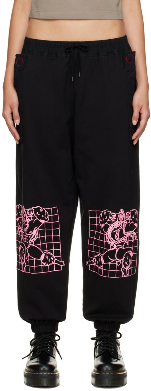 Black Embroidered Lounge Pants by BERNHARD WILLHELM