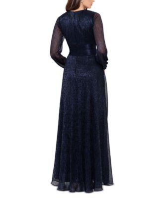 V-Neck Metallic Gown by BETSY&ADAM