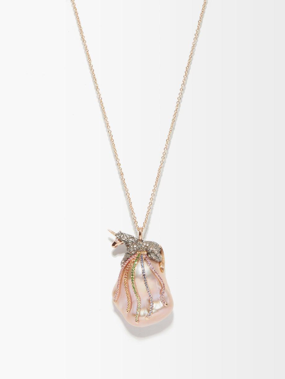 Unicorn diamond, pearl & 18kt rose-gold necklace by BIBI VAN DER VELDEN