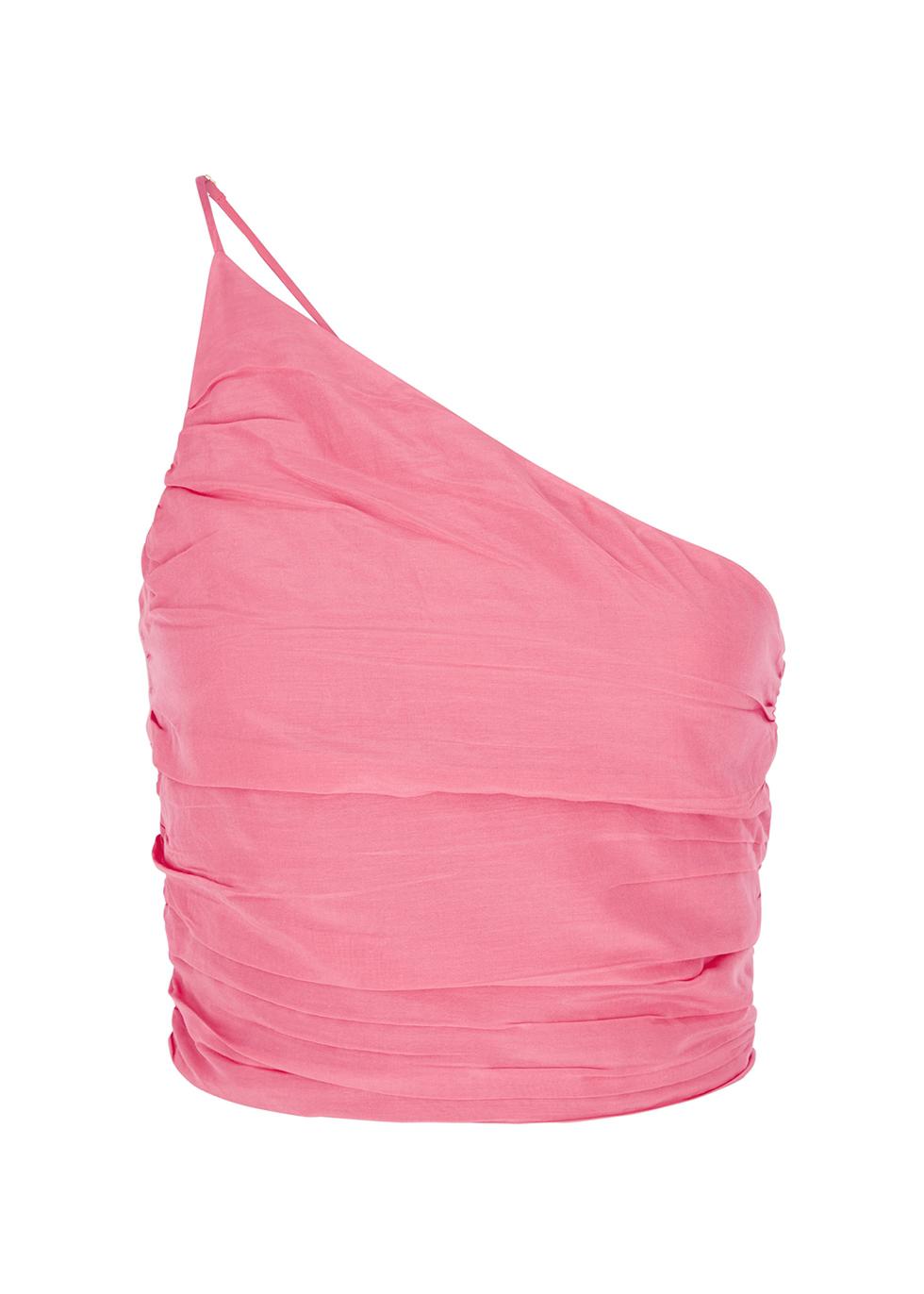 Percy pink one-shoulder cotton-blend top by BIRD&KNOLL